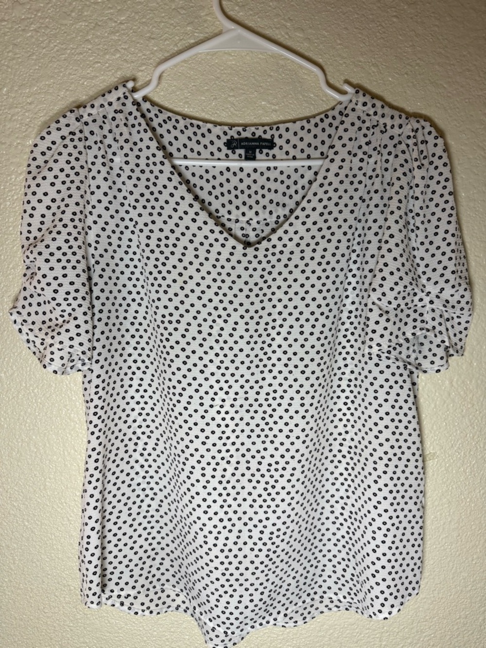Adrianna Papell Black Dot Print Blouse on Ivory - Picture 2 of 6